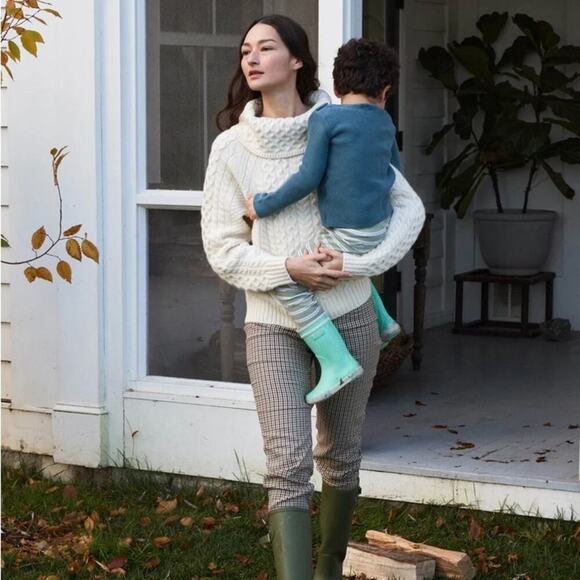 NWT Doen Gillian Fisherman Cable Knit Wool Cotton Roll Turtleneck Sweater Ivory - Picture 5 of 16